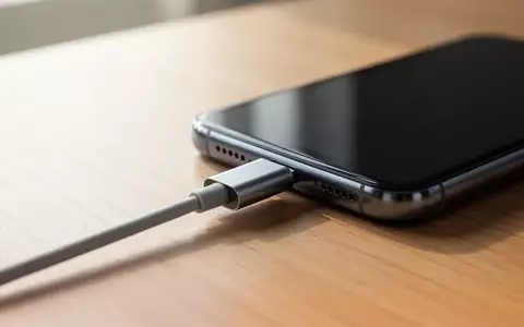Ein USB-C-Ladekabel wird in ein Smartphone gesteckt, das auf einem Schreibtisch liegt. - Foto: über boerse-global.de