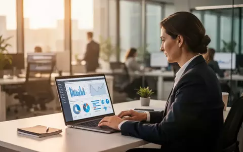 Eine Personalverantwortliche arbeitet in einem modernen Büro an einem Laptop mit Datenanalysen zur Personalstrategie. - Foto: über boerse-global.de