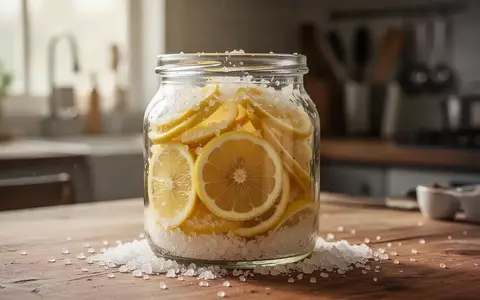 Ein Glas mit eingelegten Salzzitronen auf einem Holztisch in einer hellen Küche. - Foto: über boerse-global.de