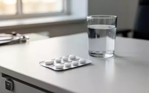 Eine Blisterpackung mit Tabletten und ein Glas Wasser auf einem sauberen Schreibtisch in einer medizinischen Umgebung. - Foto: über boerse-global.de