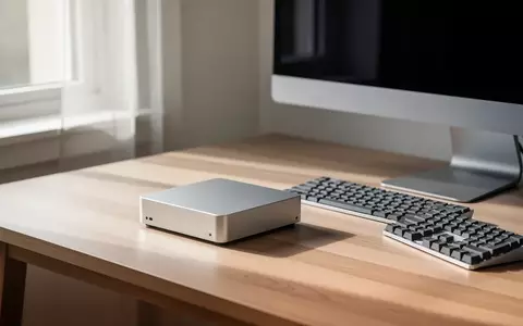 Ein kompakter Mini-PC steht auf einem modernen Holztisch in einem hellen Büro. - Foto: über boerse-global.de