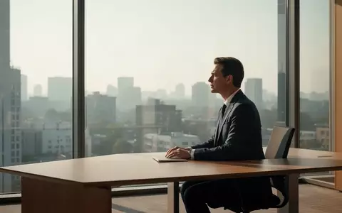 Eine konzentrierte FĂŒhrungskraft blickt in einem hellen, minimalistischen BĂŒro nachdenklich aus einem groĂen Fenster. - Foto: ĂŒber boerse-global.de