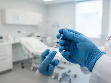 Ein Arzt in einem sterilen Behandlungsraum bereitet eine Spritze für eine Immuntherapie vor. - Foto: über boerse-global.de
