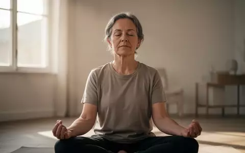 Eine Person mittleren Alters in einer ruhigen, von natürlichem Licht durchfluteten Umgebung während einer Meditationsübung. - Foto: über boerse-global.de