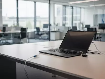Ein moderner, aufgeräumter Schreibtisch in einer Bundesbehörde mit moderner IT-Infrastruktur und natürlichem Licht. - Foto: über boerse-global.de