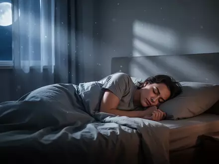 Eine schlafende Person in einem modern eingerichteten, ruhig beleuchteten Schlafzimmer während der Nacht. - Foto: über boerse-global.de