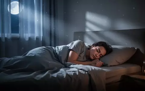 Eine schlafende Person in einem modern eingerichteten, ruhig beleuchteten Schlafzimmer während der Nacht. - Foto: über boerse-global.de