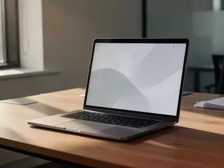 Moderner, aufgeräumter Büroarbeitsplatz mit einem Laptop auf einem Holztisch bei natürlichem Tageslicht. - Foto: über boerse-global.de