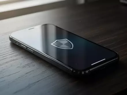 Ein modernes Smartphone liegt auf einem dunklen Holztisch und symbolisiert Sicherheit und den Schutz vor unbefugtem Zugriff. - Foto: über boerse-global.de
