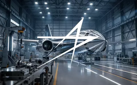 Abstrakte Darstellung einer modernen Luft- und Raumfahrtfertigung in einer Industriehalle mit dramatischem Licht. - Foto: über boerse-global.de