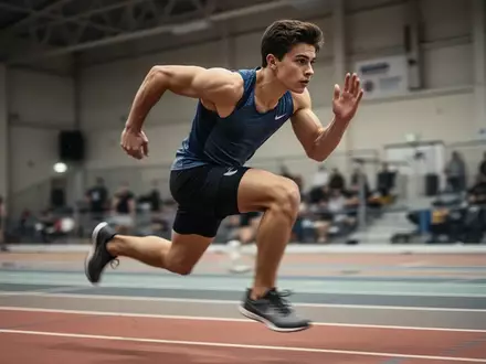 Sportler beim hochintensiven Sprinttraining auf einer Innenbahn in einer Sporthalle. - Foto: über boerse-global.de