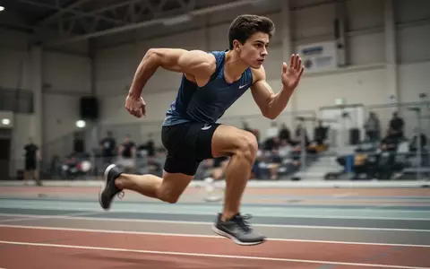 Sportler beim hochintensiven Sprinttraining auf einer Innenbahn in einer Sporthalle. - Foto: über boerse-global.de
