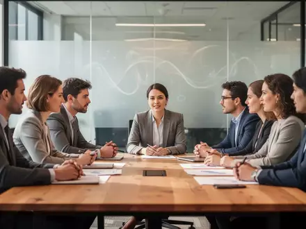 Ein Team in einem modernen, hellen Büro während einer strategischen Besprechung am Konferenztisch. - Foto: über boerse-global.de