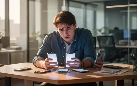 Eine erschöpft wirkende Person sitzt an einem Schreibtisch und blickt abgelenkt auf ihr Smartphone in einer modernen Büroumgebung. - Foto: über boerse-global.de