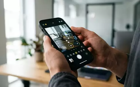 Nahaufnahme eines modernen Smartphones mit geöffneter Kamera-App und manuellen Bedienelementen in einer hellen Büroumgebung. - Foto: über boerse-global.de