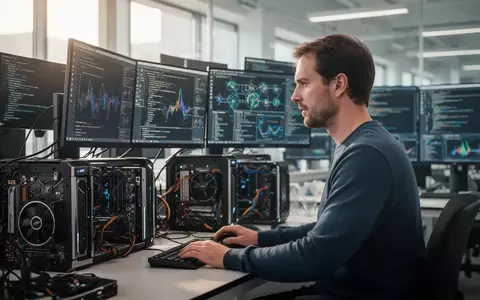 Ein KI-Forscher arbeitet in einem modernen, hellen Technologielabor an einem hochmodernen Computerarbeitsplatz. - Foto: über boerse-global.de