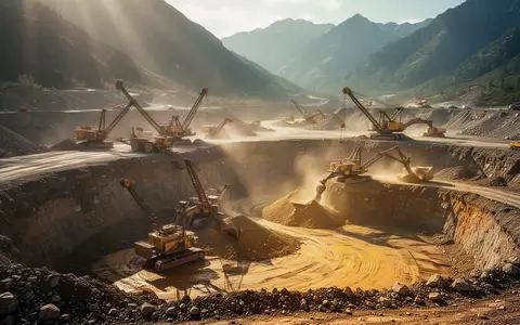 Professioneller Goldbergbau in einer weitläufigen, bergigen Landschaft mit schweren Maschinen bei Tageslicht. - Foto: über boerse-global.de