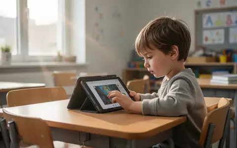 Ein Kind arbeitet konzentriert an einem Tablet in einem hellen, modernen Klassenzimmer. - Foto: über boerse-global.de