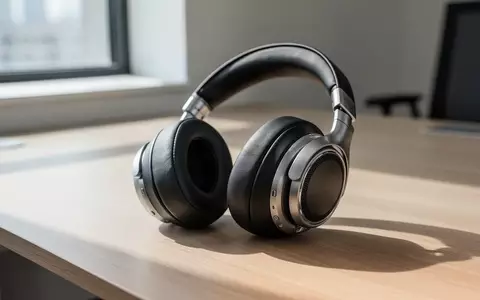 Hochwertige Over-Ear-Kopfhörer liegen auf einem minimalistischen Holztisch in einer hellen, modernen Büroumgebung. - Foto: über boerse-global.de
