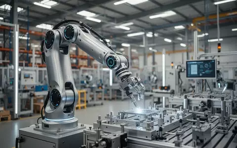Ein hochmoderner humanoider Roboterarm führt präzise Montagearbeiten in einer hellen, industriellen Lagerumgebung aus. - Foto: über boerse-global.de