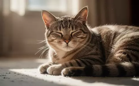 Eine Hauskatze ruht entspannt in einem sonnendurchfluteten Raum, wobei der Fokus auf ihrer ruhigen Körperhaltung liegt. - Foto: über boerse-global.de