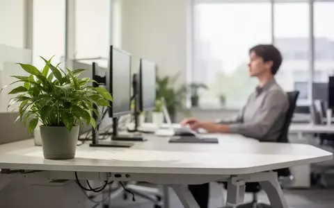 Ein heller, moderner Büroarbeitsplatz mit einer Person im Hintergrund, die in einer ruhigen und professionellen Atmosphäre arbeitet. - Foto: über boerse-global.de