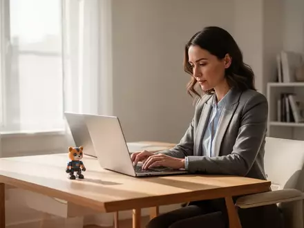 Eine Frau arbeitet konzentriert an einem Laptop in einem hellen, modernen Homeoffice, das eine professionelle und ausgeglichene Arbeitsatmosphäre vermittelt. - Foto: über boerse-global.de