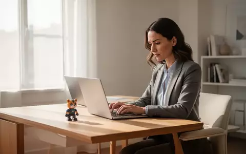 Eine Frau arbeitet konzentriert an einem Laptop in einem hellen, modernen Homeoffice, das eine professionelle und ausgeglichene Arbeitsatmosphäre vermittelt. - Foto: über boerse-global.de