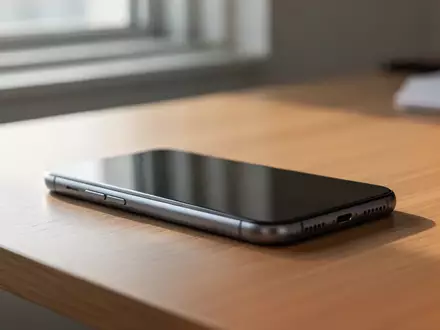 Ein modernes Smartphone liegt auf einem hölzernen Schreibtisch in hellem, natürlichem Tageslicht. - Foto: über boerse-global.de
