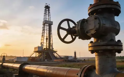 Moderne Erdgas-Förderanlage in einer ländlichen Landschaft bei Sonnenaufgang. - Foto: über boerse-global.de