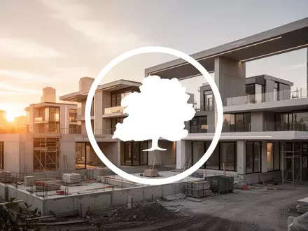 Moderne Baustelle eines Wohnbauprojekts bei Sonnenuntergang als Symbol für Immobilieninvestitionen. - Foto: über boerse-global.de