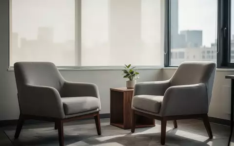 Ein minimalistisch eingerichtetes Therapiezimmer mit einem Sessel und sanftem Tageslichteinfall. - Foto: über boerse-global.de
