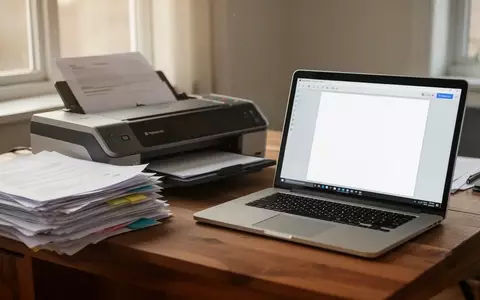 Ein Schreibtisch mit einem Dokumentenscanner und Papierunterlagen in einem hellen Büro. - Foto: über boerse-global.de