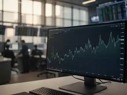 Ein moderner Börsenarbeitsplatz mit einem unscharfen Chart auf einem Monitor in natürlichem Licht. - Foto: über boerse-global.de