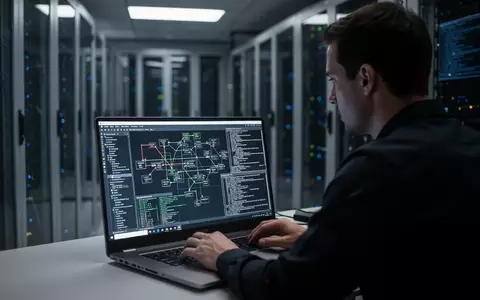 Ein IT-Sicherheitsexperte arbeitet in einem modernen Serverraum an einem Laptop zur Analyse von Netzwerkschwachstellen. - Foto: über boerse-global.de