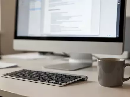 Nahaufnahme eines modernen Büro-Arbeitsplatzes mit einem Computerbildschirm in einer professionellen, ruhigen Umgebung. - Foto: über boerse-global.de
