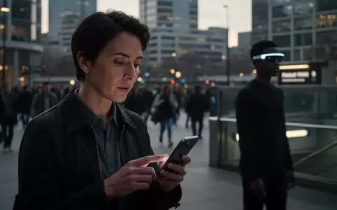Eine Person betrachtet ihr Smartphone auf einem belebten Stadtplatz, während im Hintergrund jemand eine Smart Glasses trägt. - Foto: über boerse-global.de