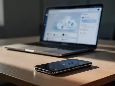 Ein Smartphone und ein Laptop auf einem modernen Schreibtisch in einem Büro, symbolisch für die digitale Cybersicherheit. - Foto: über boerse-global.de