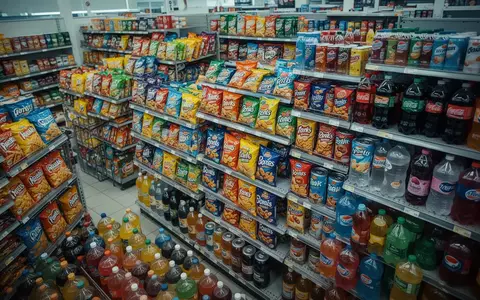Regale in einem Supermarkt gefüllt mit hochverarbeiteten Lebensmitteln und zuckerhaltigen Getränken. - Foto: über boerse-global.de