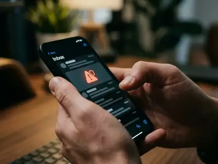 Nahaufnahme einer Person, die auf einem Smartphone eine verdächtige E-Mail betrachtet, um vor Phishing-Betrug zu warnen. - Foto: über boerse-global.de