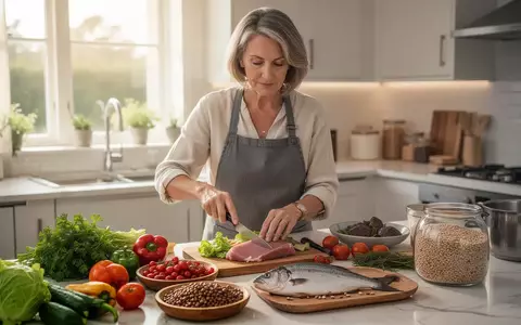 Eine Frau bereitet in einer hellen, modernen Küche eine nährstoffreiche Mahlzeit mit frischen Lebensmitteln zu. - Foto: über boerse-global.de