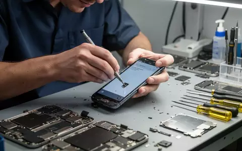 Ein Techniker repariert ein Smartphone an einem aufgeräumten Werkstatt-Arbeitsplatz mit verschiedenen Ersatzteilen. - Foto: über boerse-global.de
