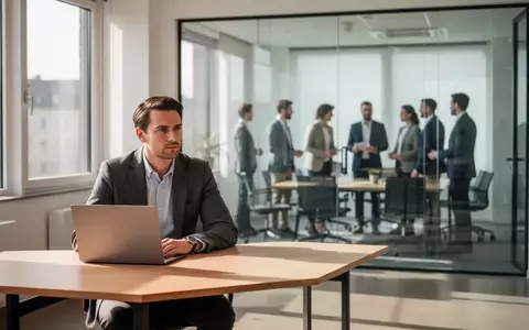 Ein moderner Büroarbeitsplatz mit einem Mitarbeiter am Laptop und Kollegen im Hintergrund bei einer Besprechung. - Foto: über boerse-global.de