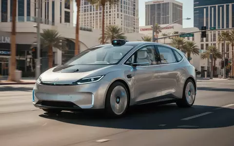 Ein futuristisches, autonom fahrendes Cybercab auf einer modernen Straße in Las Vegas bei Tageslicht. - Foto: über boerse-global.de