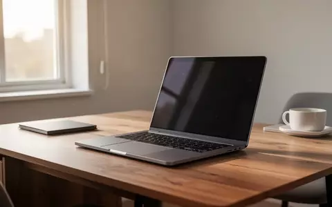 Moderner Arbeitsplatz mit einem Laptop auf einem Schreibtisch in einem hellen, minimalistischen Büro bei Tageslicht. - Foto: über boerse-global.de