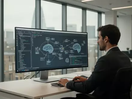 Ein Softwareentwickler arbeitet in einem modernen Büro an einer KI-Architektur für Unternehmenslösungen. - Foto: über boerse-global.de
