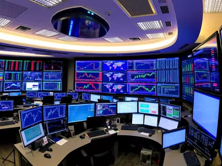 Panorama von Handelsbüro mit Bildschirmen - Foto: über boerse-global.de