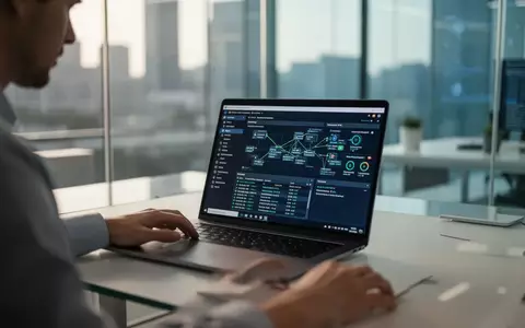 Ein IT-Administrator arbeitet an einem Laptop in einem modernen Büro und überwacht Netzwerksicherheitseinstellungen. - Foto: über boerse-global.de