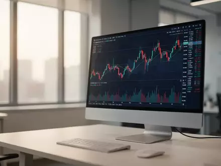 Ein moderner Arbeitsplatz mit Finanzdiagrammen auf einem Monitor in einem hellen Büro. - Foto: über boerse-global.de