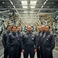 Arbeiter in einer modernen Automobilfabrik vor dem Hintergrund von Produktionsanlagen. - Foto: über boerse-global.de